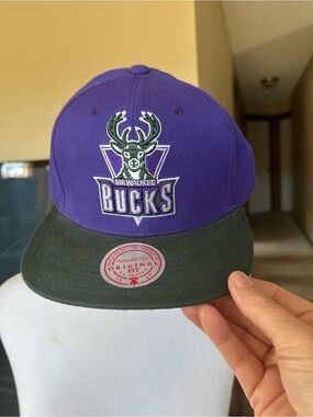 Mitchell & Ness Purple and Dark Green Milwaukee Bucks Snapback